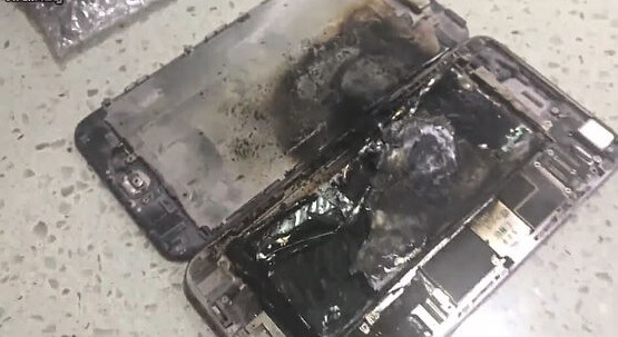アイフォンが爆発して黒焦げ